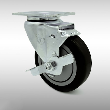 Service Caster 4 Inch SS Black Polyurethane Swivel Top Plate Caster with Brake SCC-SS20S414-PPUB-BLK-TLB